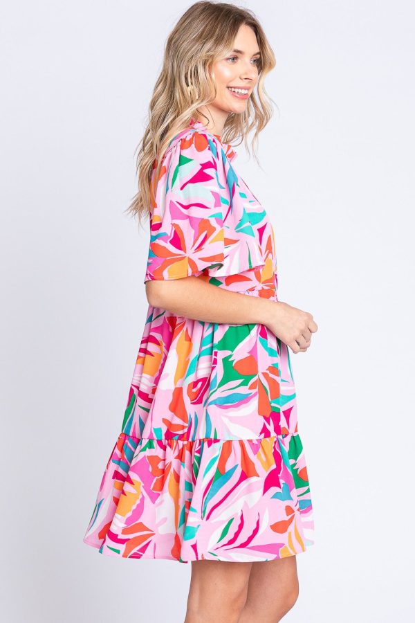 GeeGee Printed Short Sleeve Ruffle Hem Dress on Sale - Image 3