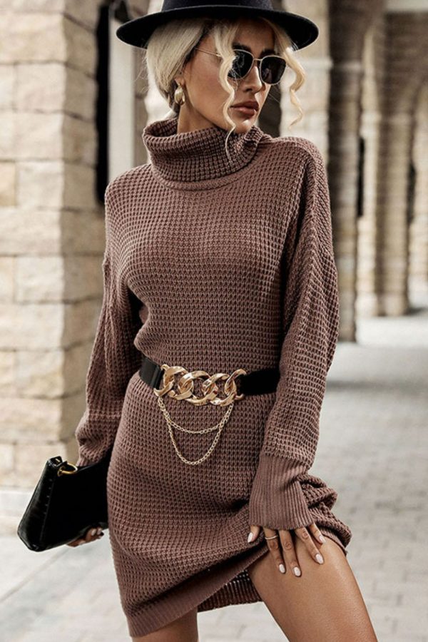 Perfee Turtleneck Dropped Shoulder Mini Sweater Dress Online Hot Sale - Image 3
