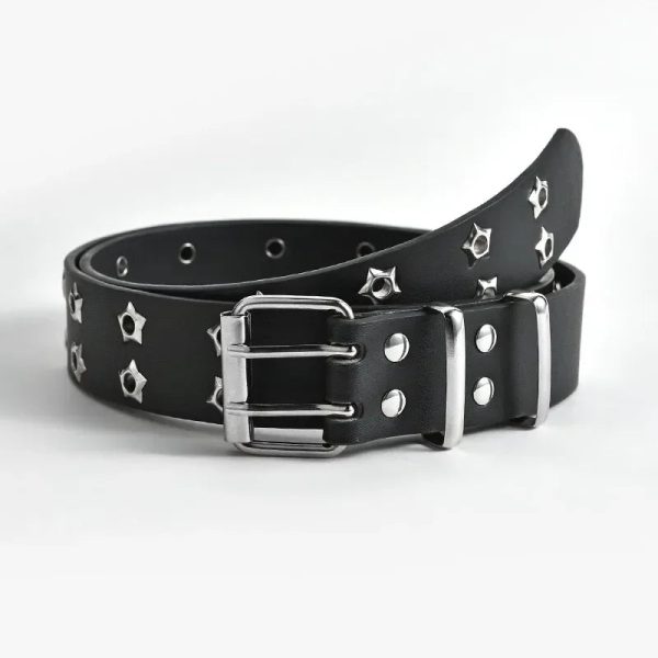 Punk Style Chain Belt Adjustable Hollow Star Double Metal Buckle Fashion