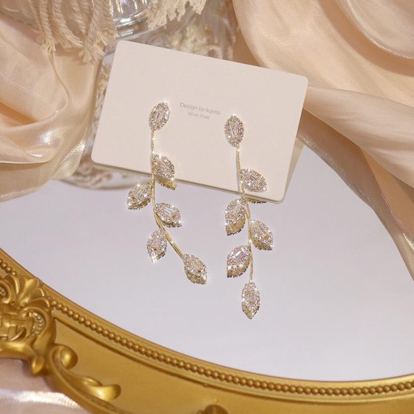 Micro Inlaid Cubic Zircon Leaves Earrings Online now