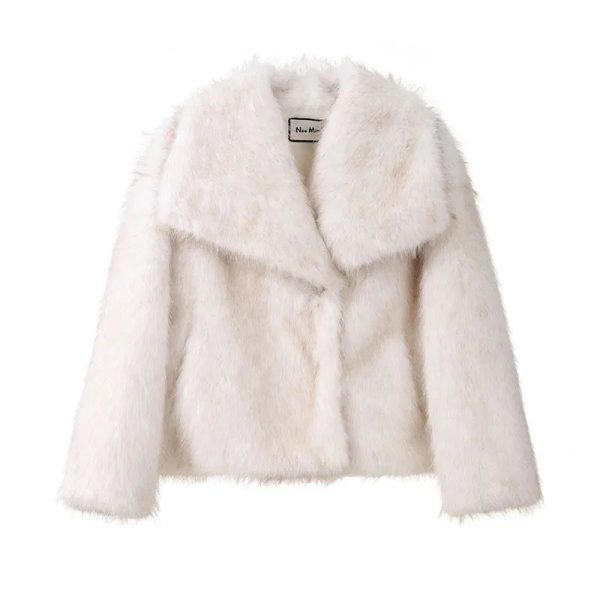 Luxury Gradient Faux Fur Overcoat with Big Fur Collar Fluffy Jacket on Sale - Image 5