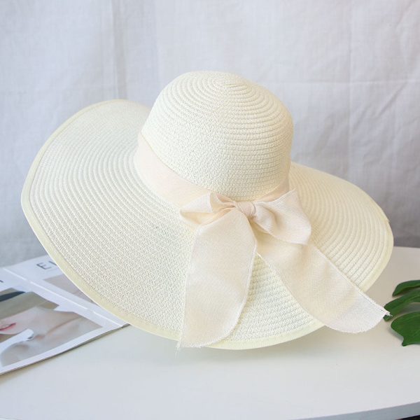 Summer Women Bowknot Wide Brim Panama Hat Outdoor Foldable Beach Hat Fashion - Image 4