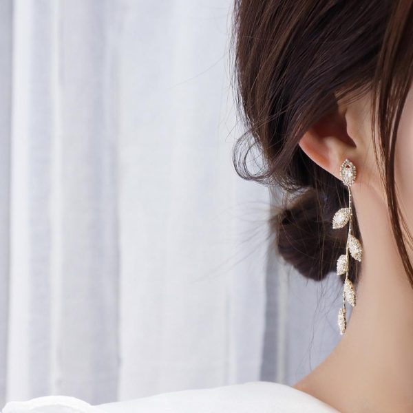 Micro Inlaid Cubic Zircon Leaves Earrings Online now - Image 2