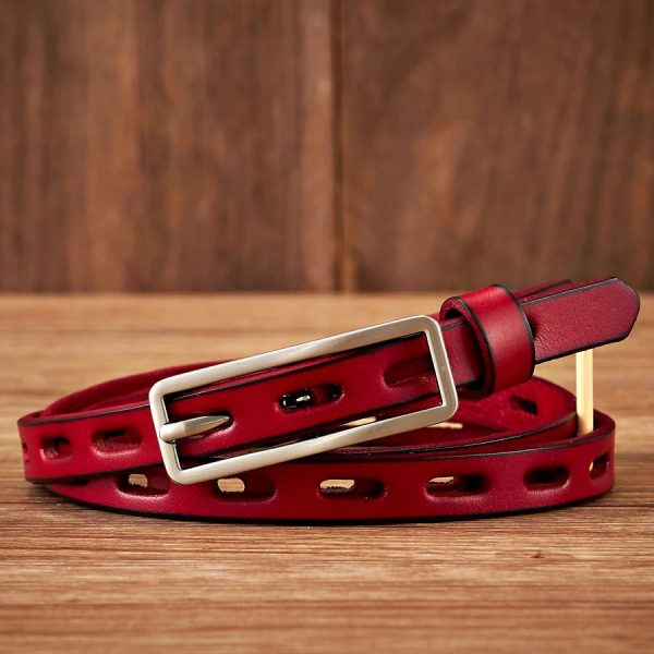 Genuine Leather Knot Thin Belt Cowskin Strap with Pin Buckle Belt Online Sale - Image 4
