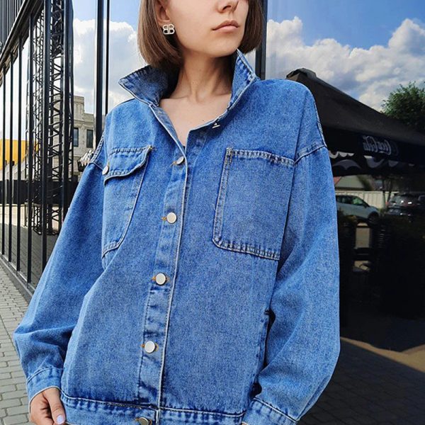 Blue Jean Denim Jacket Oversized Coat Winter Casual Big Pocket Jacket Discount - Image 2