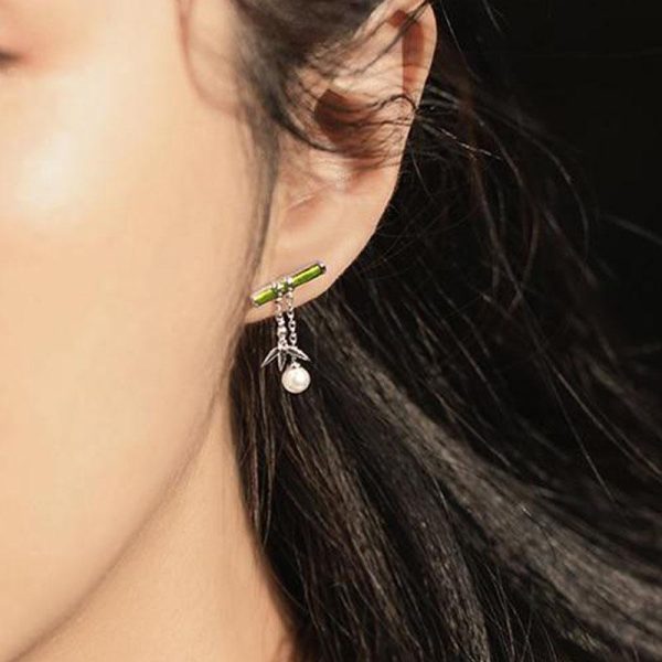 Bamboo Dangle Earring With Pearl Retro Style For Women Fine Jewelry Online now - Image 2