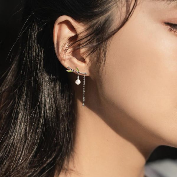 Bamboo Dangle Earring With Pearl Retro Style For Women Fine Jewelry Online now