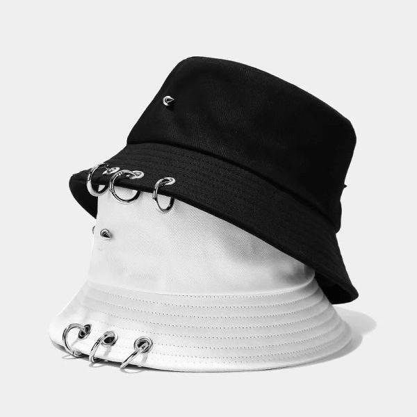 Punk Spiked Rivet Bucket Cap with Metal Rings Panama Streetwear Cap Sale - Image 4