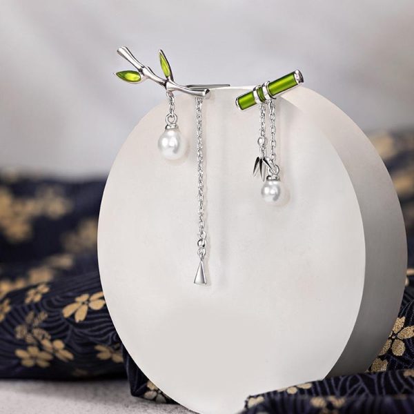 Bamboo Dangle Earring With Pearl Retro Style For Women Fine Jewelry Online now - Image 4