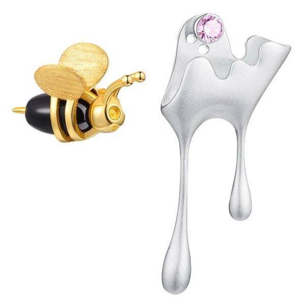 Bee and Dripping Honey Asymmetric Stud Earrings for Women Fine Jewelry Online - Image 5