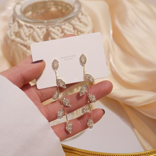 Micro Inlaid Cubic Zircon Leaves Earrings Online now - Image 5