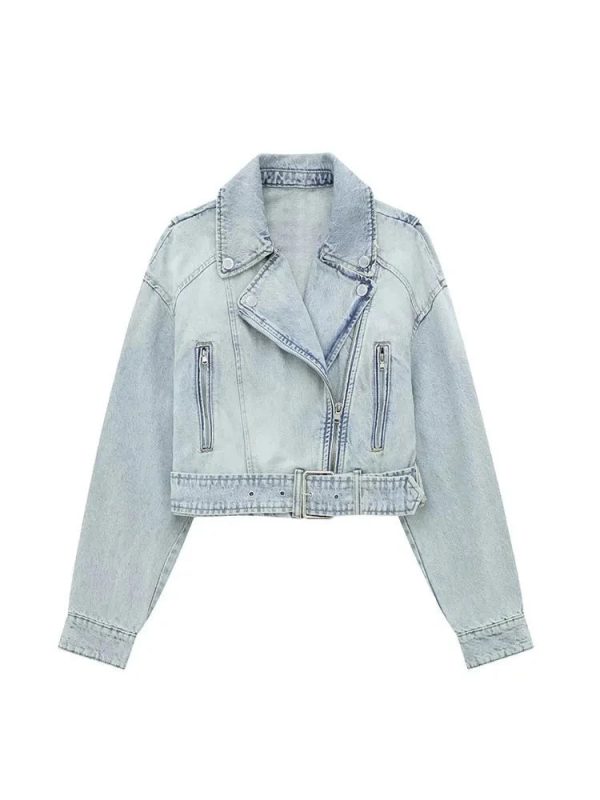 Denim Coat Lapel Long Sleeve Short Jacket Lady Chic Streetwear Jacket Online now