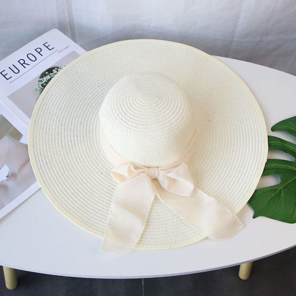 Summer Women Bowknot Wide Brim Panama Hat Outdoor Foldable Beach Hat Fashion - Image 5