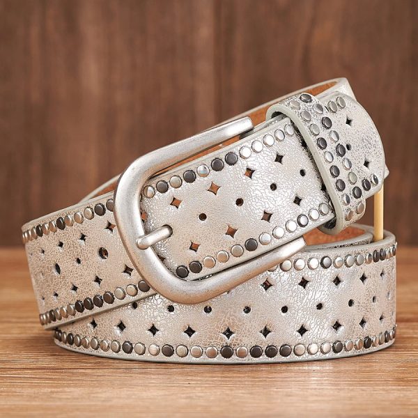 Vintage Lady Belt Original Design Hollow Out Rivet Wide Fashion Belt Cheap - Image 3