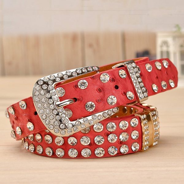 Rhinestone Belts For Women Leather Belt Metal Pin Woman Buckle Belt For Discount - Image 3