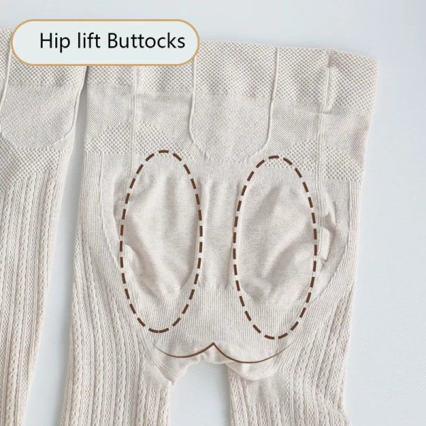 Knitted Twist Tights Women Oatmeal Cotton Striped Tights Pantyhose on Sale - Image 3
