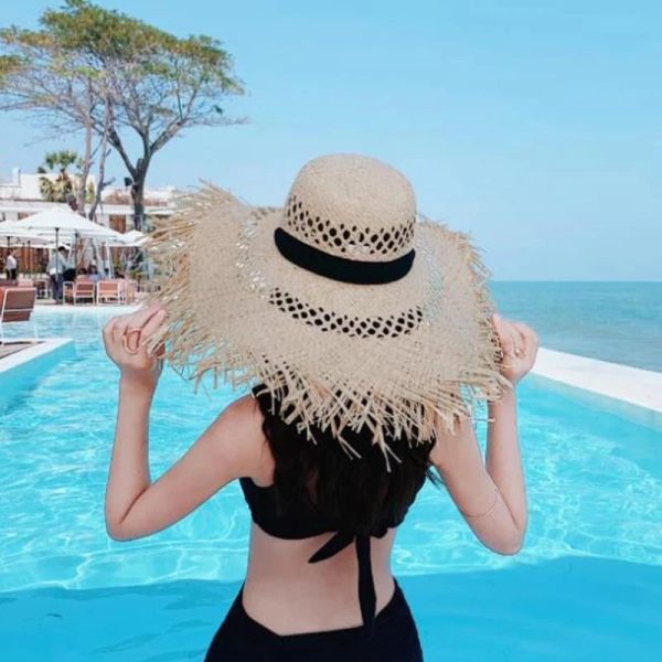 Wide Brim Hollow Breathable Raffia Straw Beach Summer Hat For Women Online Hot Sale - Image 3