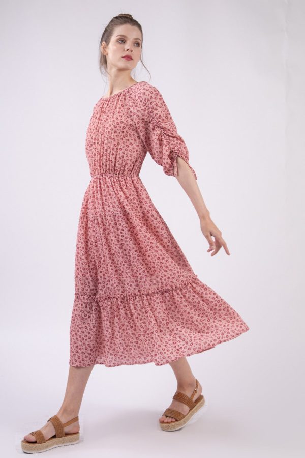 VERY J Floral Round Neck Tiered Midi Dress Hot on Sale