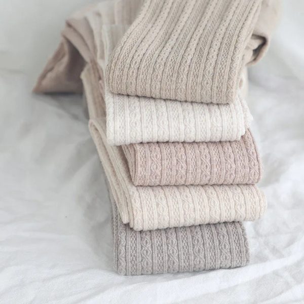 Knitted Twist Tights Women Oatmeal Cotton Striped Tights Pantyhose on Sale