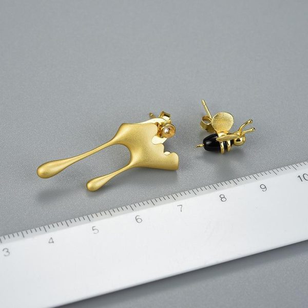 Bee and Dripping Honey Asymmetric Stud Earrings for Women Fine Jewelry Online - Image 3