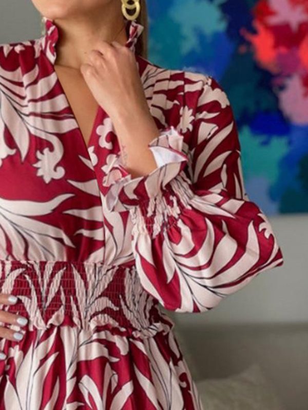 Printed Flounce Sleeve Maxi Dress Hot on Sale - Image 2