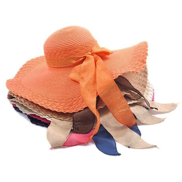 Summer Women Bowknot Wide Brim Panama Hat Outdoor Foldable Beach Hat Fashion - Image 3