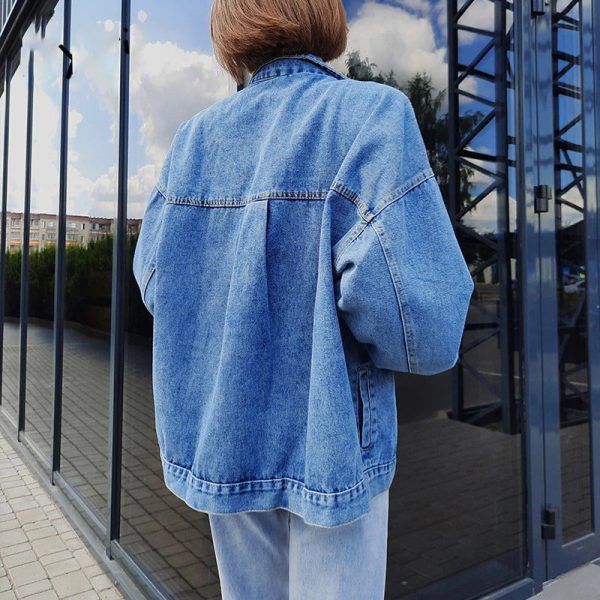 Blue Jean Denim Jacket Oversized Coat Winter Casual Big Pocket Jacket Discount - Image 5