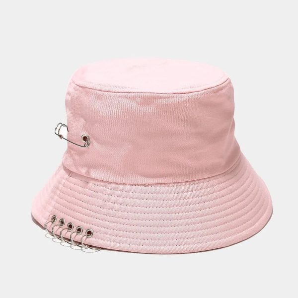 Punk Spiked Rivet Bucket Cap with Metal Rings Panama Streetwear Cap Sale