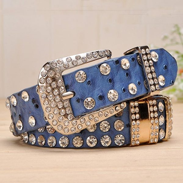 Rhinestone Belts For Women Leather Belt Metal Pin Woman Buckle Belt For Discount - Image 5