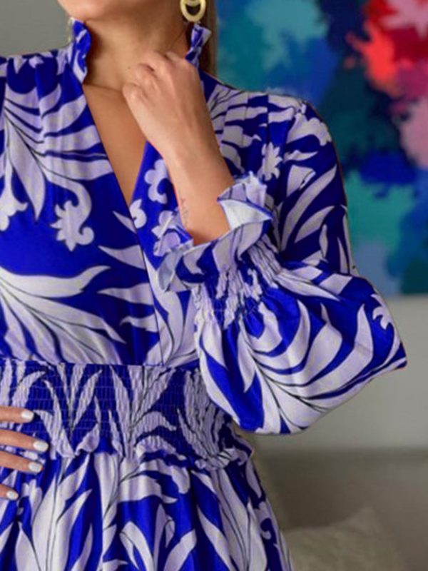 Printed Flounce Sleeve Maxi Dress Hot on Sale - Image 5