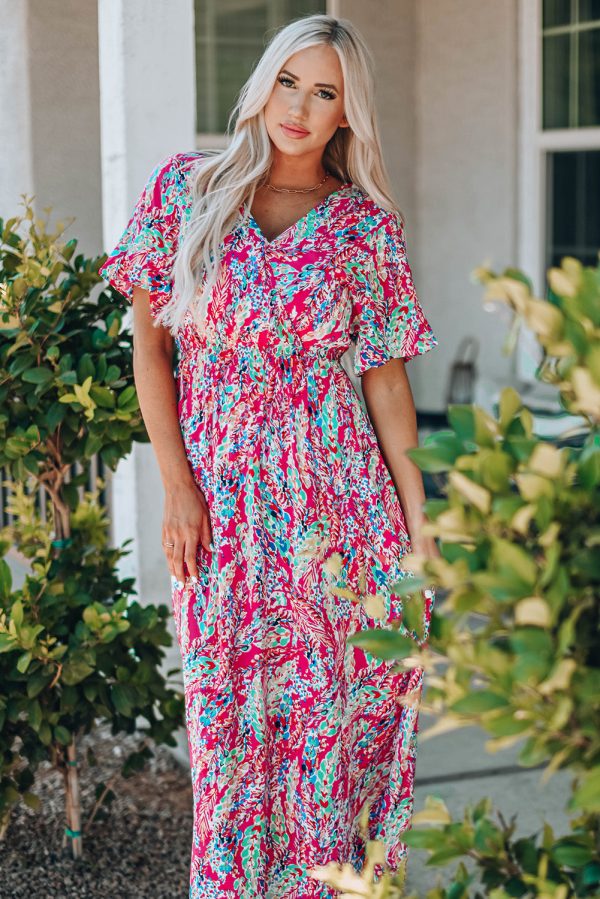 Multicolored V-Neck Maxi Dress Hot on Sale - Image 5