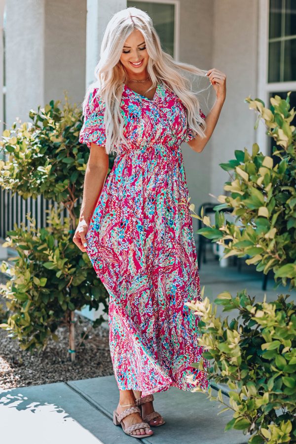 Multicolored V-Neck Maxi Dress Hot on Sale - Image 4