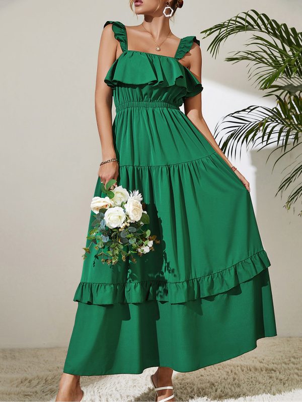 Honey Square Neck Ruffled Maxi Dress For Cheap