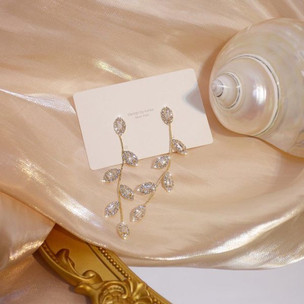 Micro Inlaid Cubic Zircon Leaves Earrings Online now - Image 3