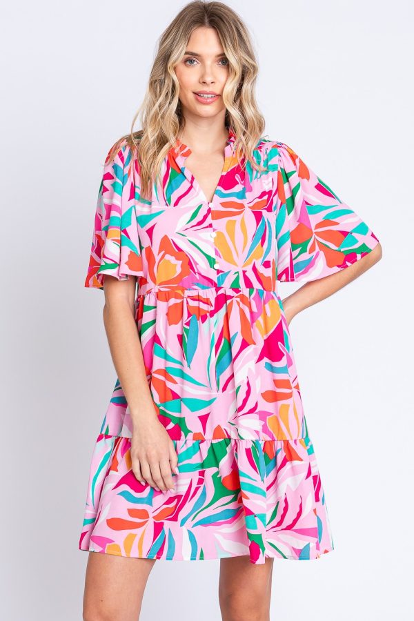 GeeGee Printed Short Sleeve Ruffle Hem Dress on Sale