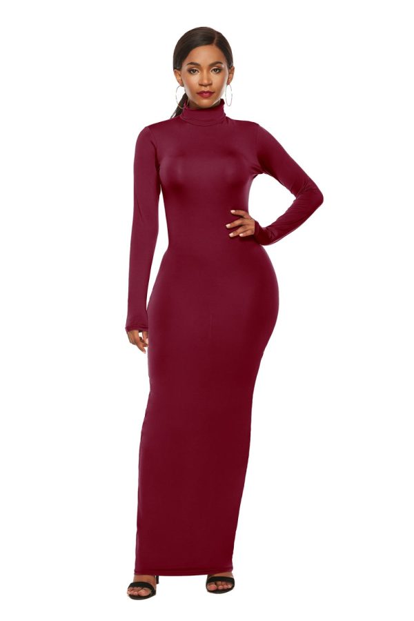 Mock Neck Long Sleeve Maxi Slim Dress on Sale - Image 4
