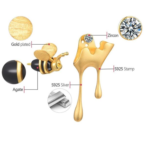 Bee and Dripping Honey Asymmetric Stud Earrings for Women Fine Jewelry Online - Image 4