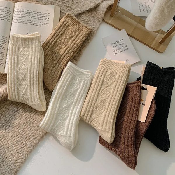 Thicken Thermal Cashmere Wool Solid Color 6 Pairs Winter Warm Socks Hot on Sale - Image 4