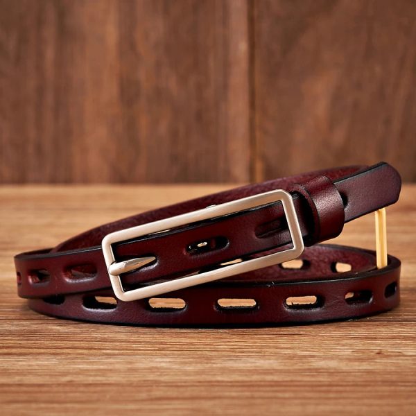Genuine Leather Knot Thin Belt Cowskin Strap with Pin Buckle Belt Online Sale - Image 2