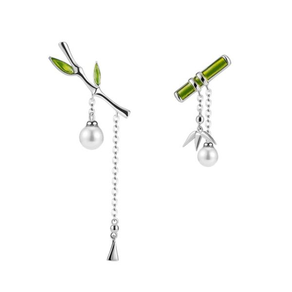 Bamboo Dangle Earring With Pearl Retro Style For Women Fine Jewelry Online now - Image 3