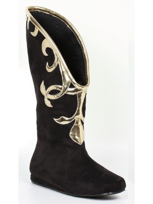 Ellie Shoes E-103-Alba Flat Microfiber Boot with Gold Trim Fashion