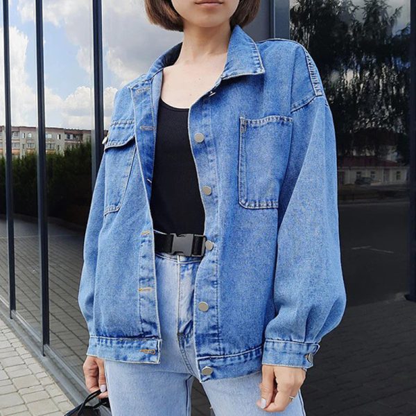 Blue Jean Denim Jacket Oversized Coat Winter Casual Big Pocket Jacket Discount - Image 4