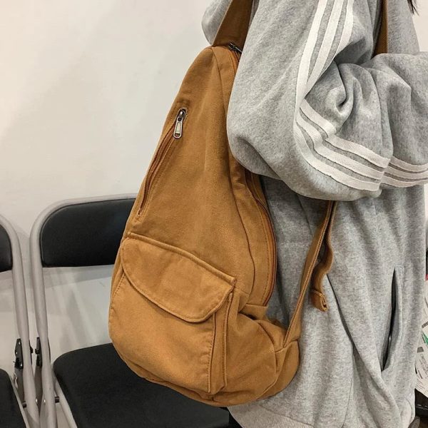 Women Shoulder Messenger Bag Canvas Crossbody Solid Color Chest Bag Online Sale - Image 2