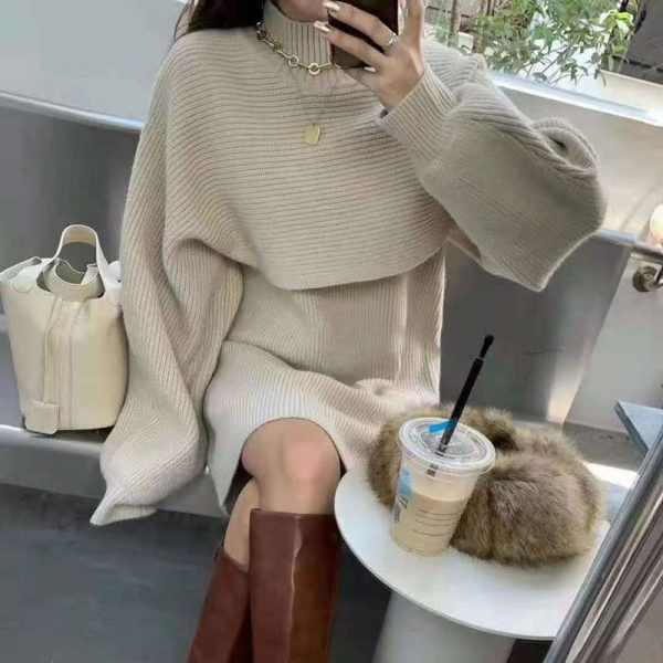 Two-piece Dress Sets Winter outfit Women Knitted Dress Fleece Set Online Hot Sale