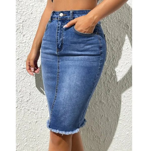 ﻿Women High Waist Denim Skirts Stretch Jeans Casual Bodycon Skirt For Cheap - Image 5