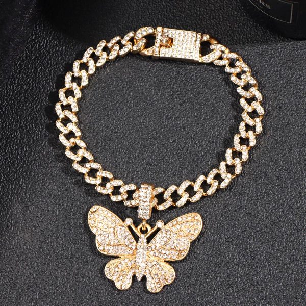 Bling Rhinestone Butterfly Cuban Anklets Bracelet Chunky Cuban Anklet Cheap - Image 2