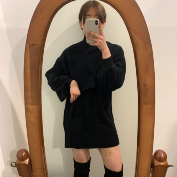 Two-piece Dress Sets Winter outfit Women Knitted Dress Fleece Set Online Hot Sale - Image 5