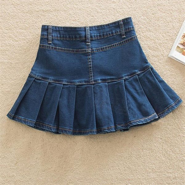 Denim Skirt With Ruffles Plus Size Jeans High Waist Pleated Bottom Online - Image 2
