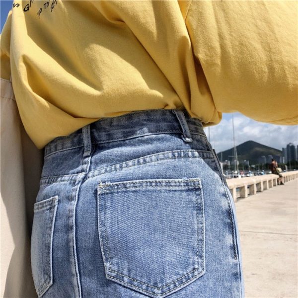 Denim Skirt Women Blue Solid Casual High Waist A Line Denim Skirt on Sale - Image 5