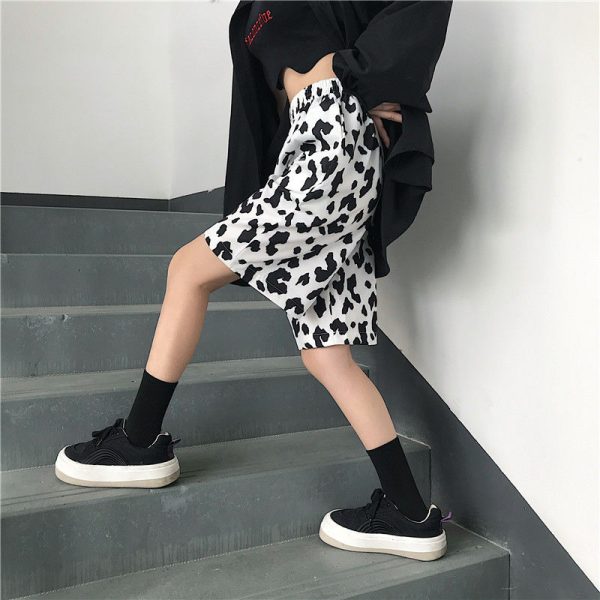 White Cow Women Shorts Elastic High Waist Wide Leg Women Shorts Sale - Image 5